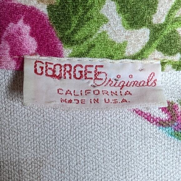 Vtg 1970s Georgee Originals Ivory Crane Branch Print Polyester Button Up Top L - Picture 4 of 4